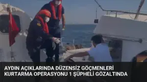 Aydın Açıklarında Düzensiz Göçmenleri Kurtarma Operasyonu 1 Şüpheli Gözaltında